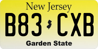 NJ license plate B83CXB