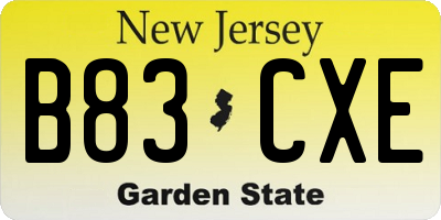 NJ license plate B83CXE