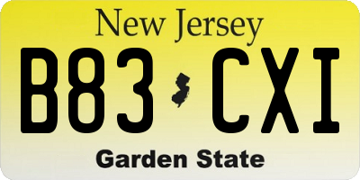 NJ license plate B83CXI