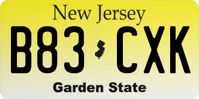 NJ license plate B83CXK
