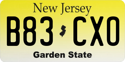 NJ license plate B83CXO