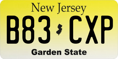 NJ license plate B83CXP
