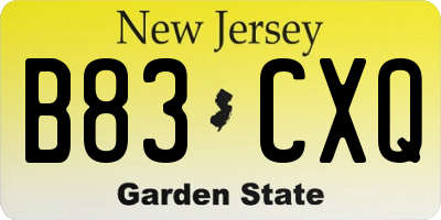 NJ license plate B83CXQ