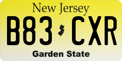 NJ license plate B83CXR