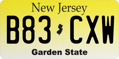 NJ license plate B83CXW