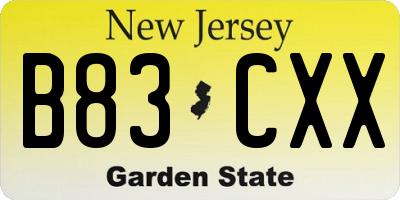 NJ license plate B83CXX