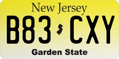 NJ license plate B83CXY