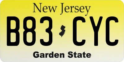 NJ license plate B83CYC