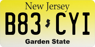 NJ license plate B83CYI