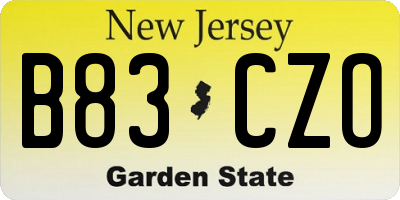 NJ license plate B83CZO