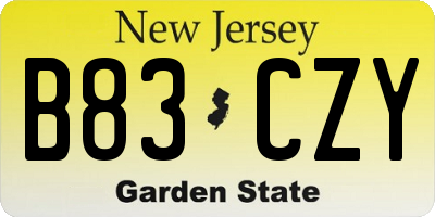 NJ license plate B83CZY
