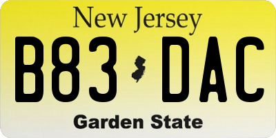 NJ license plate B83DAC