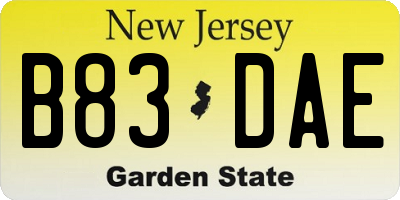 NJ license plate B83DAE