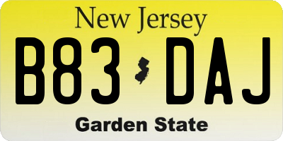 NJ license plate B83DAJ