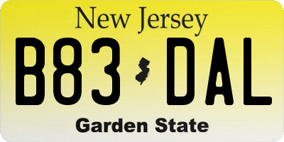 NJ license plate B83DAL
