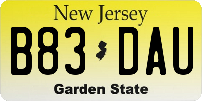 NJ license plate B83DAU