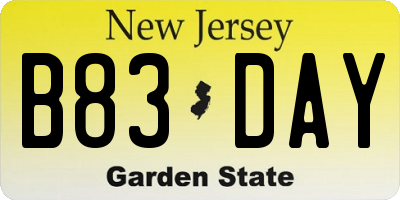 NJ license plate B83DAY