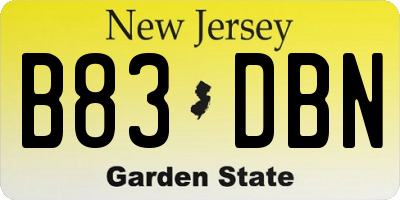 NJ license plate B83DBN