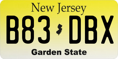 NJ license plate B83DBX