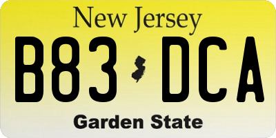 NJ license plate B83DCA