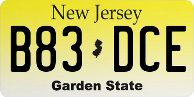 NJ license plate B83DCE