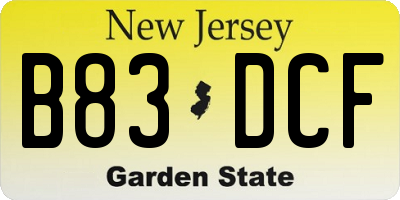 NJ license plate B83DCF