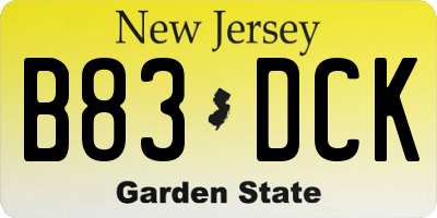 NJ license plate B83DCK