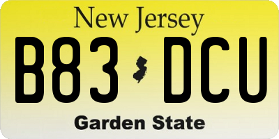 NJ license plate B83DCU