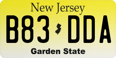 NJ license plate B83DDA