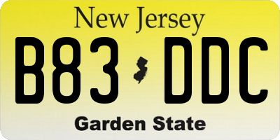 NJ license plate B83DDC