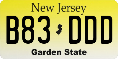 NJ license plate B83DDD