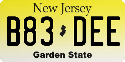 NJ license plate B83DEE