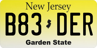 NJ license plate B83DER