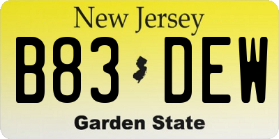 NJ license plate B83DEW