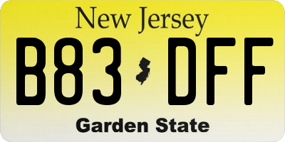 NJ license plate B83DFF