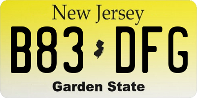 NJ license plate B83DFG