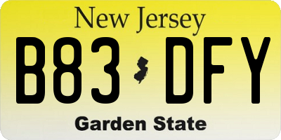 NJ license plate B83DFY