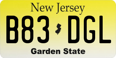 NJ license plate B83DGL