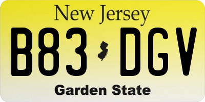NJ license plate B83DGV