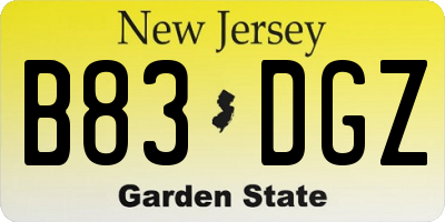 NJ license plate B83DGZ