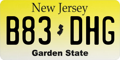 NJ license plate B83DHG