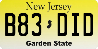 NJ license plate B83DID