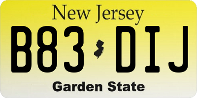 NJ license plate B83DIJ