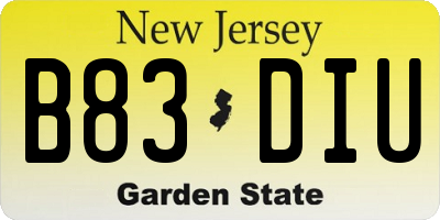 NJ license plate B83DIU