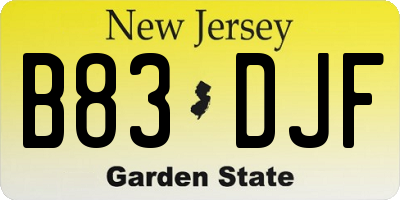 NJ license plate B83DJF