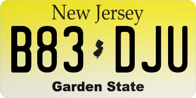NJ license plate B83DJU