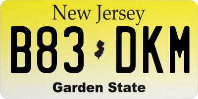 NJ license plate B83DKM