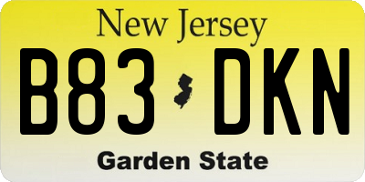 NJ license plate B83DKN