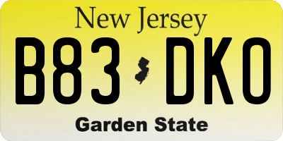 NJ license plate B83DKO