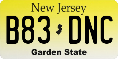 NJ license plate B83DNC